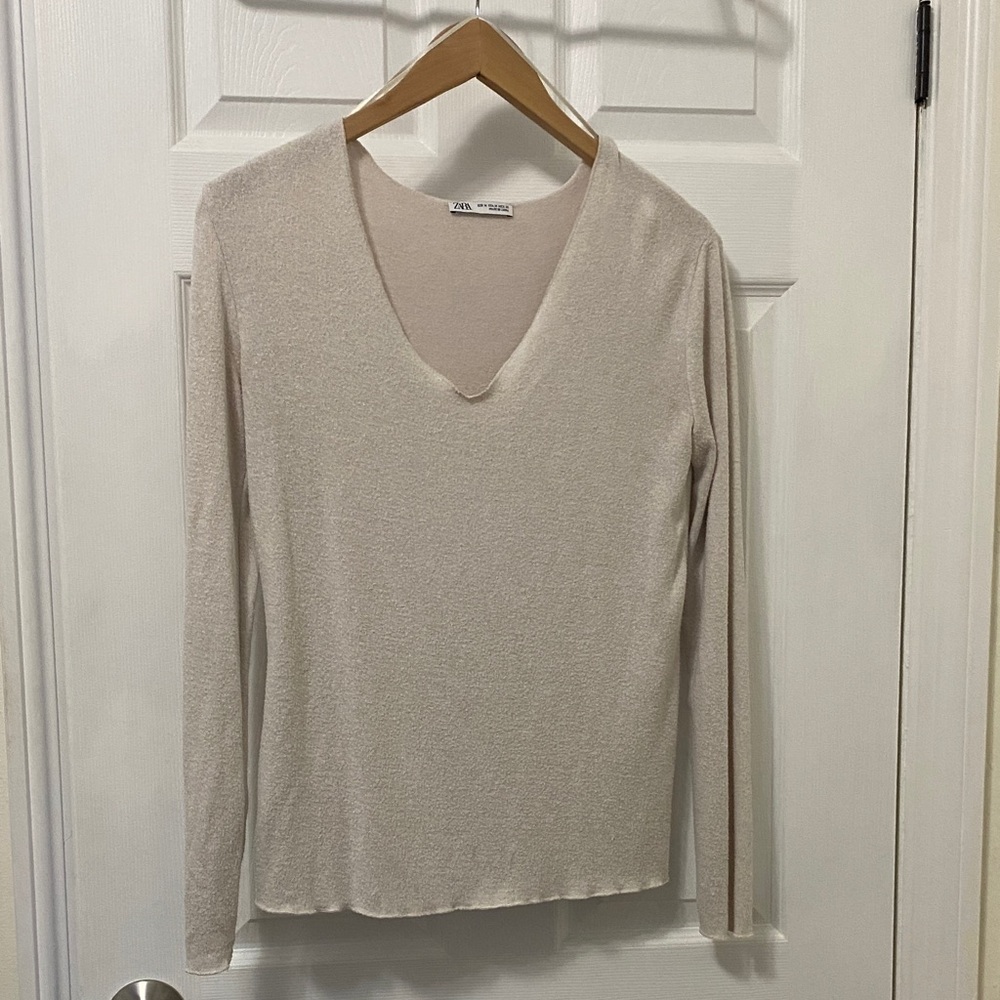 Zara Women's Soft Beige Long Sleeve Top